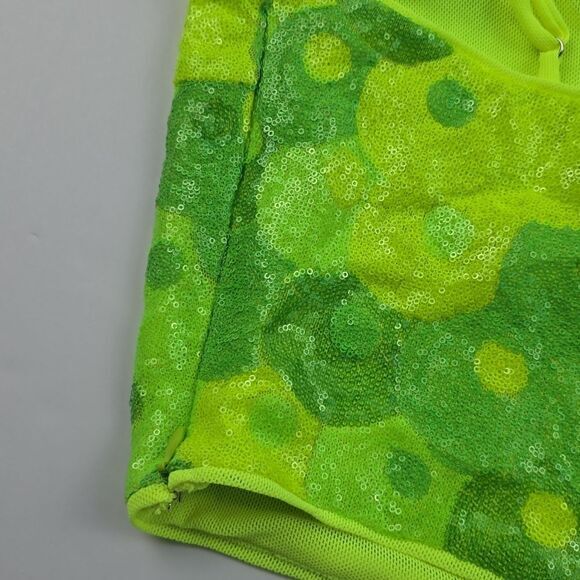 Susana Monaco -1608 NWT Women's Sequin Crop Top Bright Lime Green XS - Picture 8 of 9